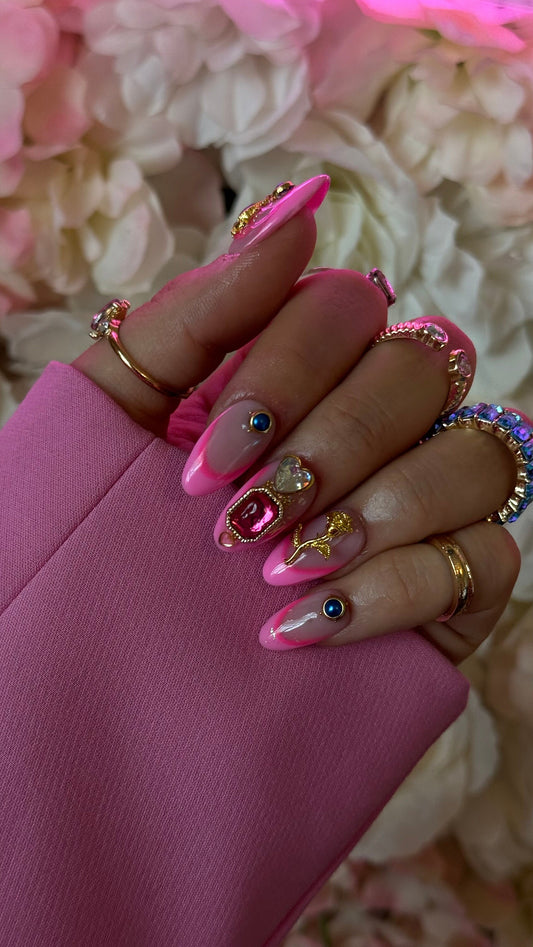 French Pink Princess Gems Glam Reusable Press on Nails