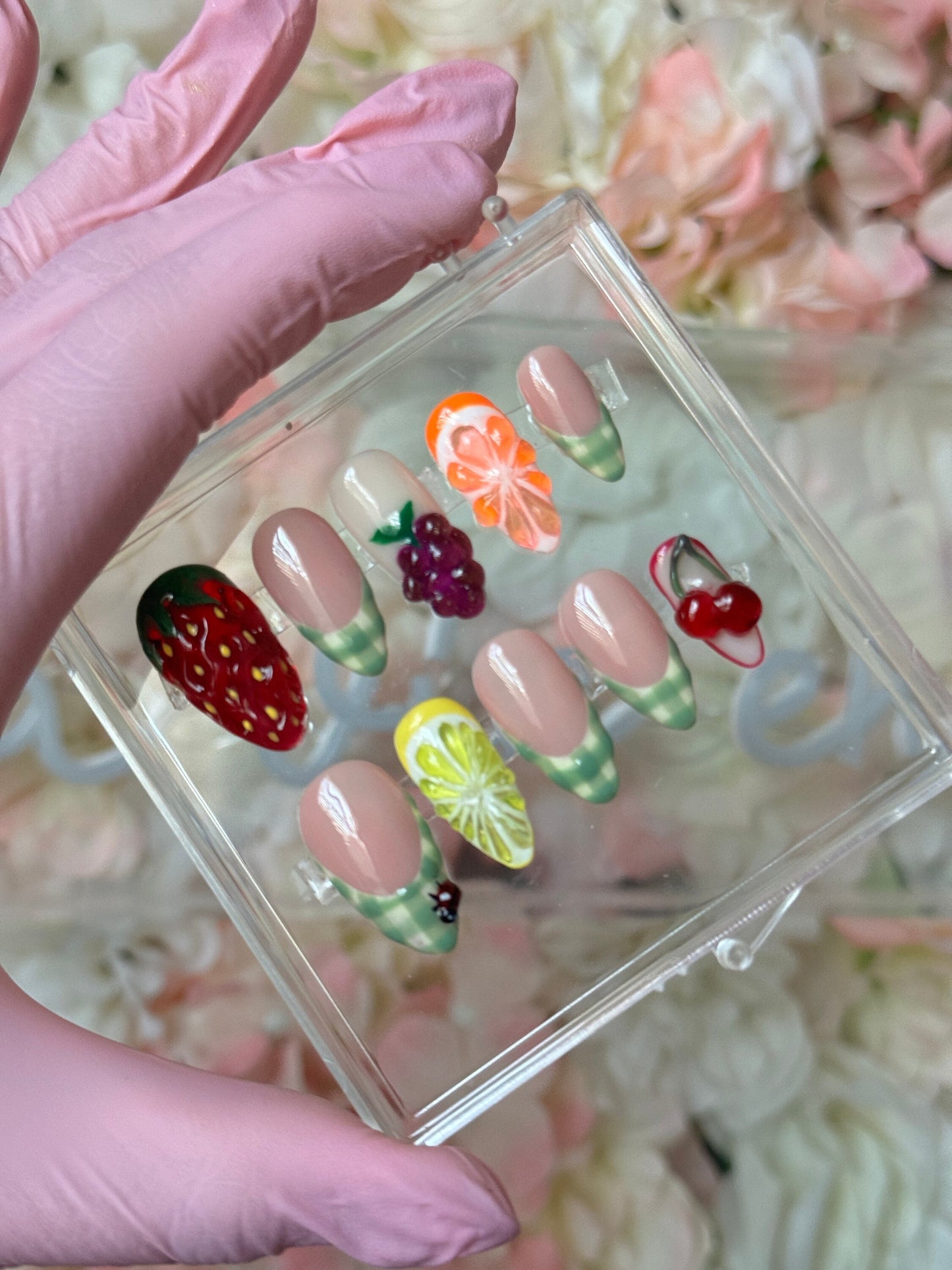 Cute 3D Fruit and Picnic Inspired -Reusable Press on Nails