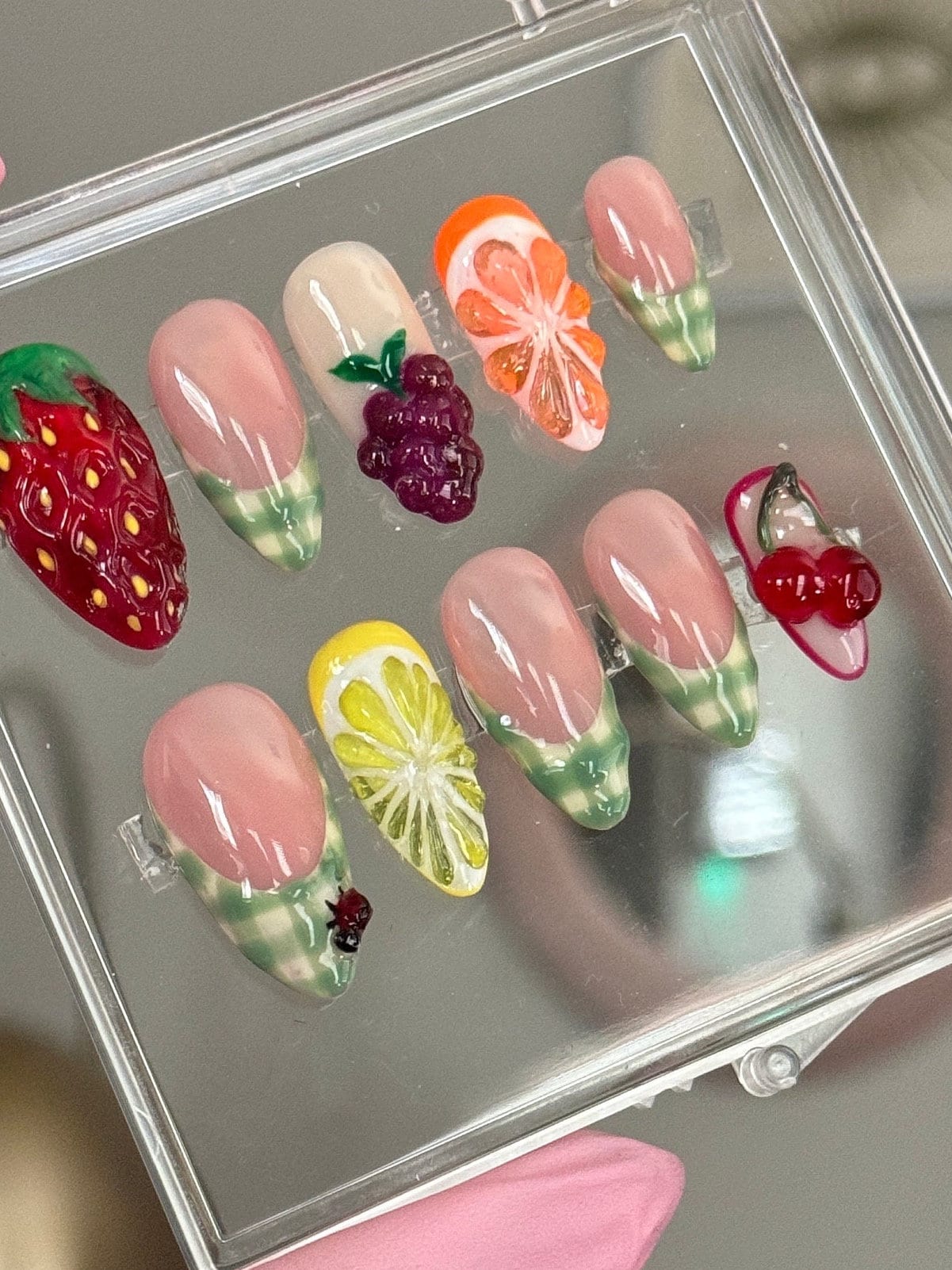 Cute 3D Fruit and Picnic Inspired -Reusable Press on Nails