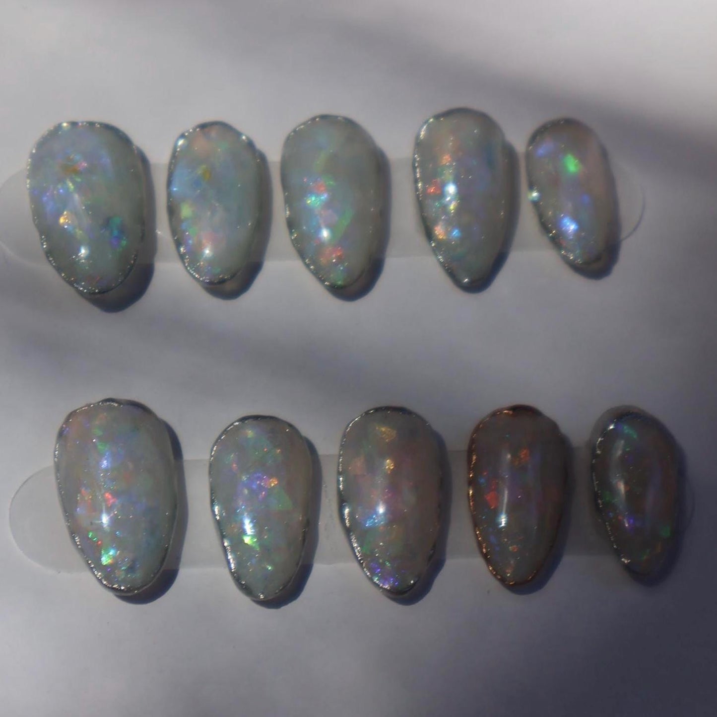 Iridescent Opal Inspired Gold Chrome Resusable Gel Press On Nails