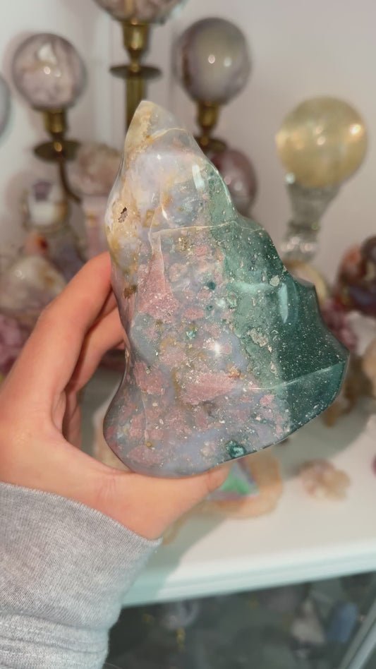 Pink/Emerald Green Bicolor Sea Jasper Flame -RESERVED