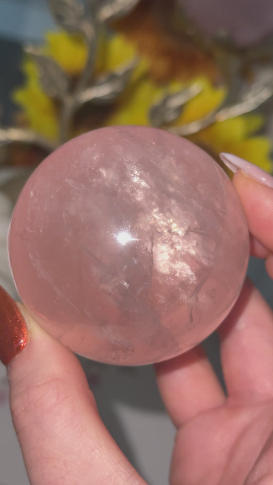 Jelly Pink Shimmering Star Rose Quartz Sphere