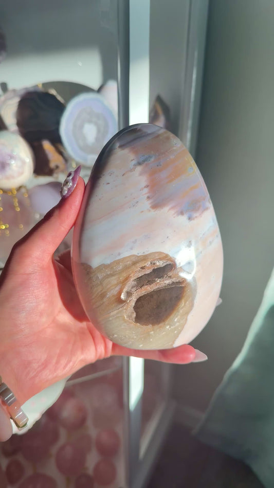 Baby Pink Blue Stripped Wavy Sea Jasper Freeform 💗💙